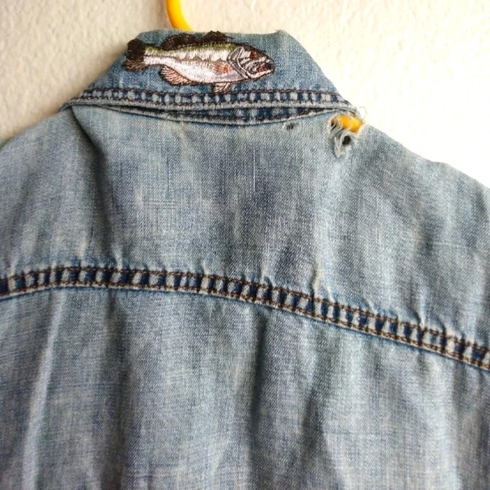 Armani Exchange UPCYCLED Distressed Washed Denim Vest-Jean vest-Unique-Patched - Picture 8 of 16
